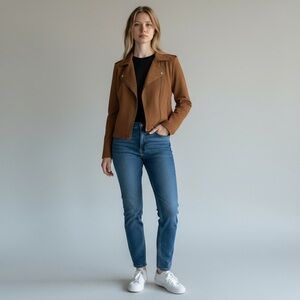 Skies Are Blue Brown faux suede moto jacket
